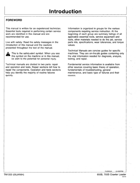 John Deere 655B 755B Crawler Loader Diagnostic & Test Manual TM1333
