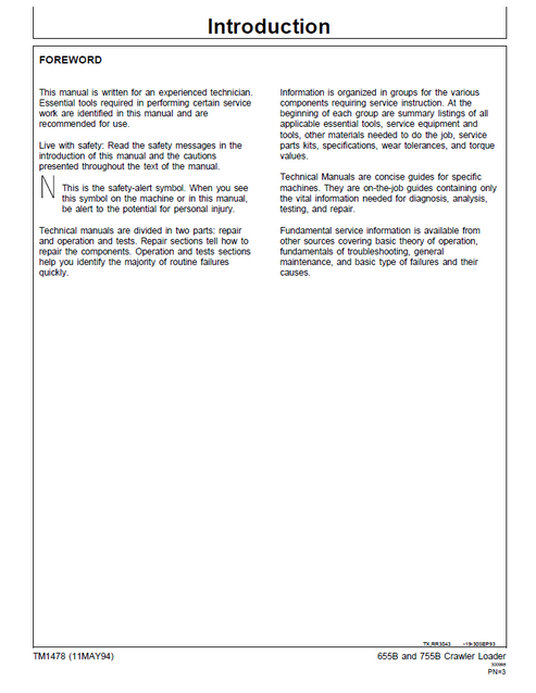 John Deere 655B 755B Crawler Loader Service Manual TM1478
