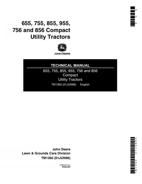 John Deere 655 755 855 955 756 856 Tractor Technical Manual TM1360