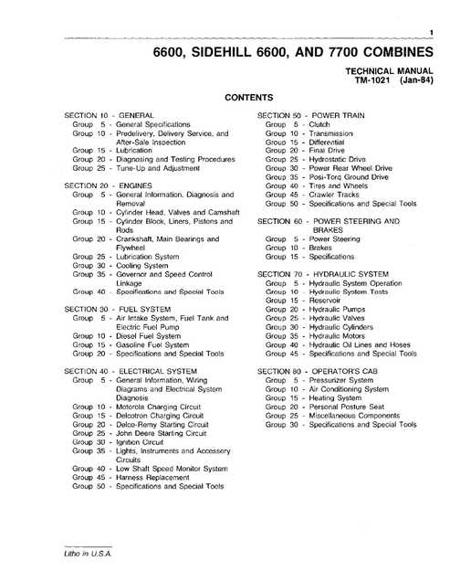 John Deere 6600 & 7700 Combine Service Repair Manual TM1021