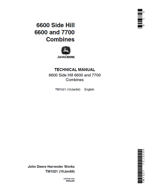 John Deere 6600 Side Hill, 6600 & 7700 Combine Technical Manual