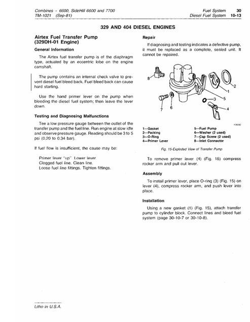 John Deere 6600 Side Hill Combine Diagnostic & Repair Manual TM1021