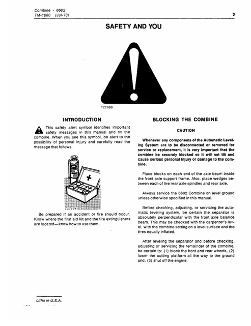 John Deere 6602 Combine Diagnostic Technical Manual TM1080