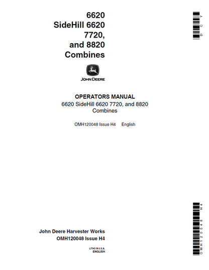 John Deere 6620 Sidehill, 6620, 7720 & 8820 Combine Operator Manual