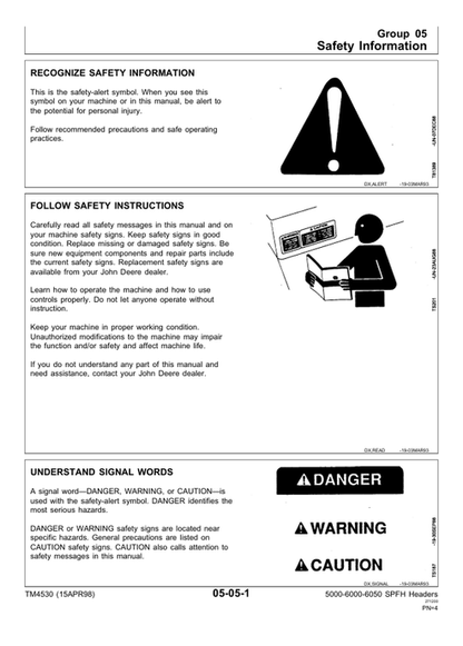 John Deere 664-666R Row-Crop Header Technical Manual TM4530 PDF