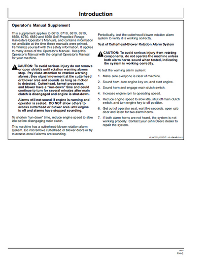 John Deere 6650–6950 Self-Propelled Forage Harvester Manual OMZ92777