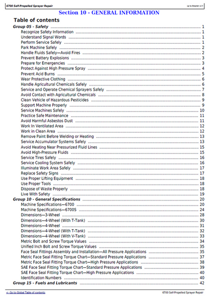 John Deere 6700 Sprayer Technical Maintenance & Troubleshooting Manual