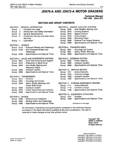 John Deere 670A & 672A Motor Grader Service Repair Manual PDF