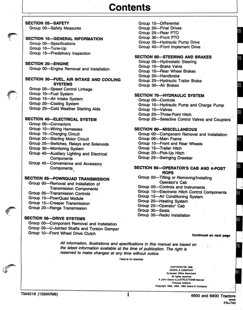 John Deere 6800 Tractor Service & Repair Manual TM4516 PDF