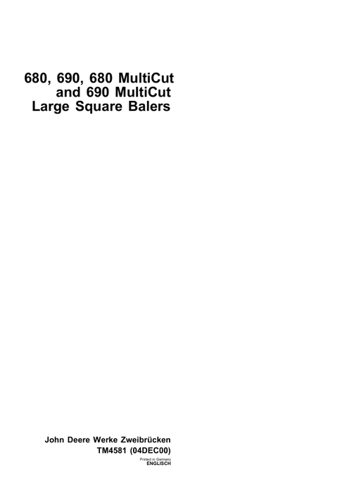 John Deere 680 & 690 MULTICUT Large Square Baler Technical Manual