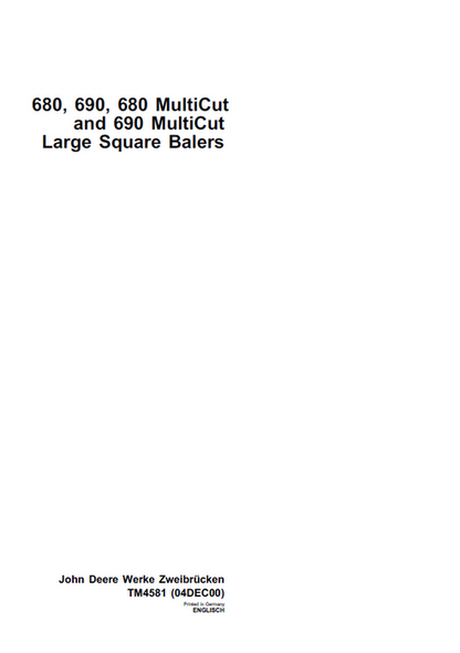 John Deere 680 690 Multicut Large Square Baler Technical Manual TM4581