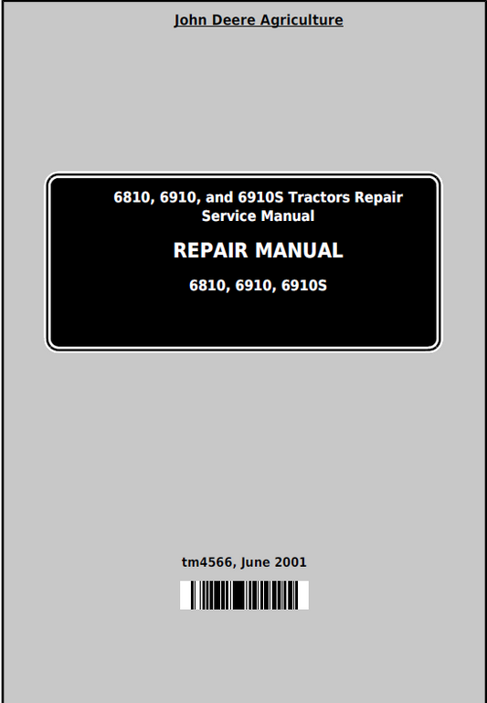 John Deere 6810, 6910, and 6910S Tractors Repair Manual TM4566 PDF 