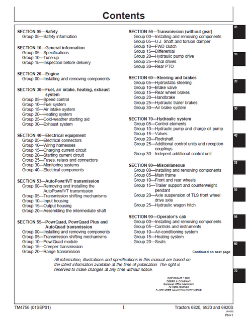 John Deere 6820–6920S Tractor Technical Repair & Maintenance Manual