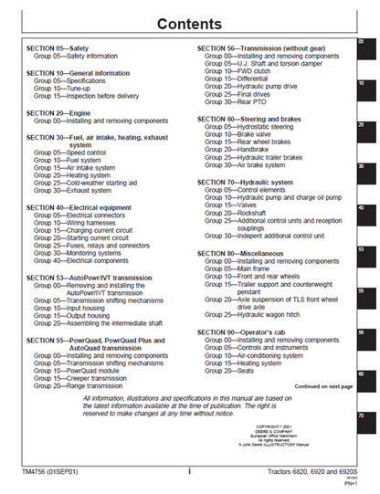 John Deere 6820–6920S Tractor Technical Repair & Maintenance Manual
