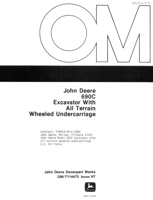 John Deere 690CR Excavator Operator Manual OMT114473