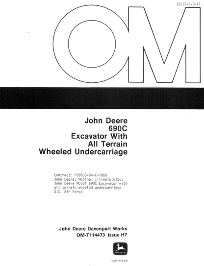 John Deere 690CR Excavator Operator Manual OMT114473