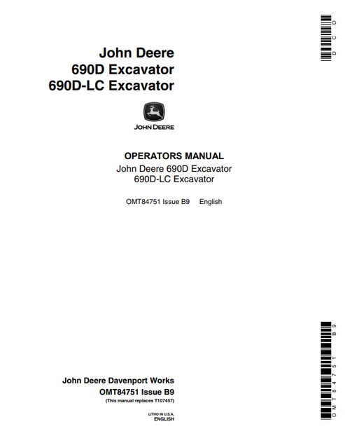 John Deere 690D 690D-LC Excavator Operator Manual OMT84751