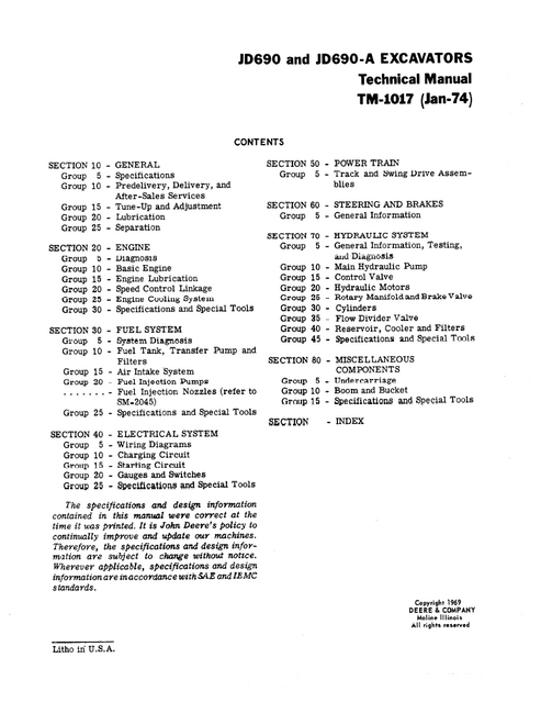 John Deere 690 690-A Excavator Service & Repair Manual