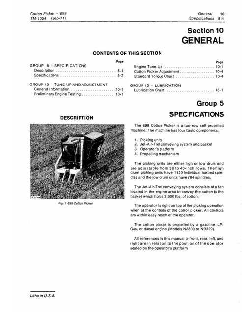 John Deere 699 Cotton Picker Diagnostic Technical Manual TM1054
