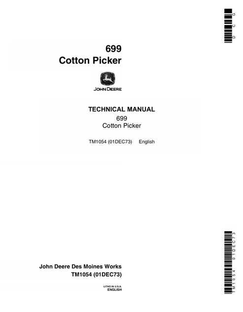 John Deere 699 Cotton Picker Technical Manual TM1054