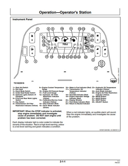 John Deere 700J Crawler Dozer Technical Operator 
