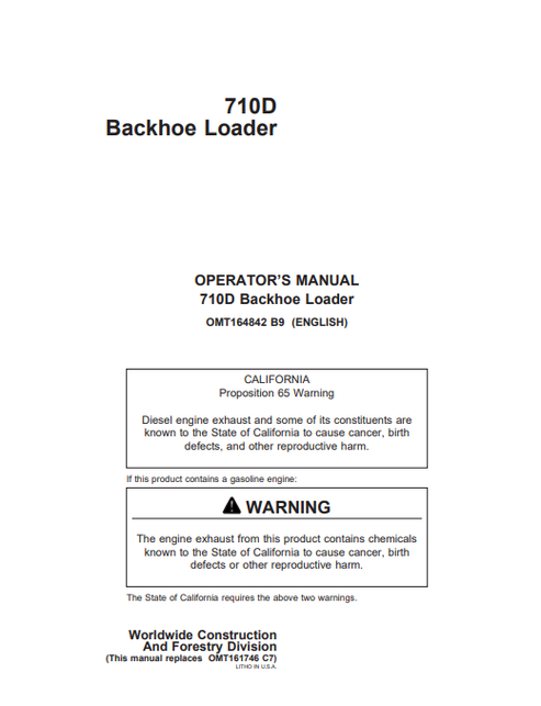 John Deere 710D Backhoe Loader Operator Manual OMT164842