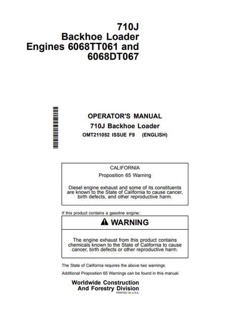 John Deere 710J Backhoe Loader Operator Manual PDF OMT211052