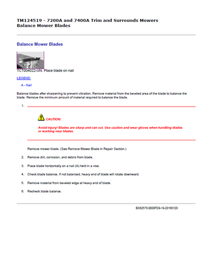 John Deere 7200A 7400A Mower Service & Repair Manual TM124519