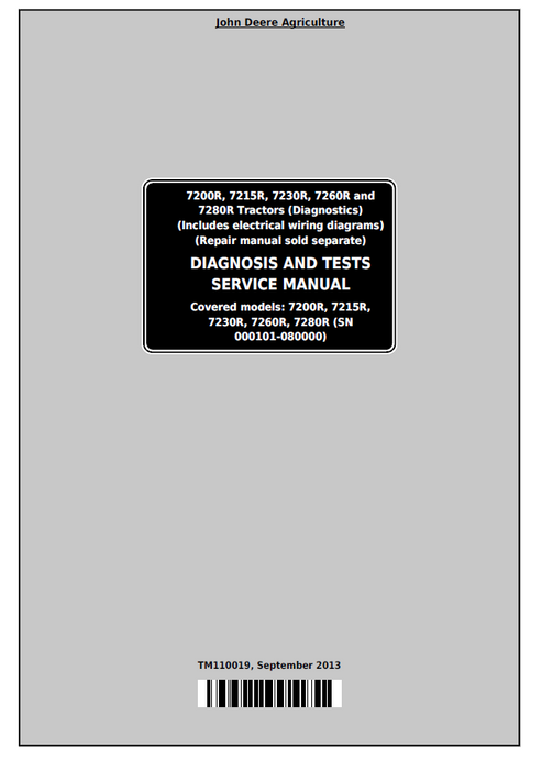 John Deere 7200R–7280R Tractor Diagnosis & Test Service Manual