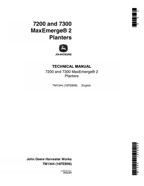 John Deere 7200 & 7300 MAXEMERGE 2 Planter Technical Manual TM1344