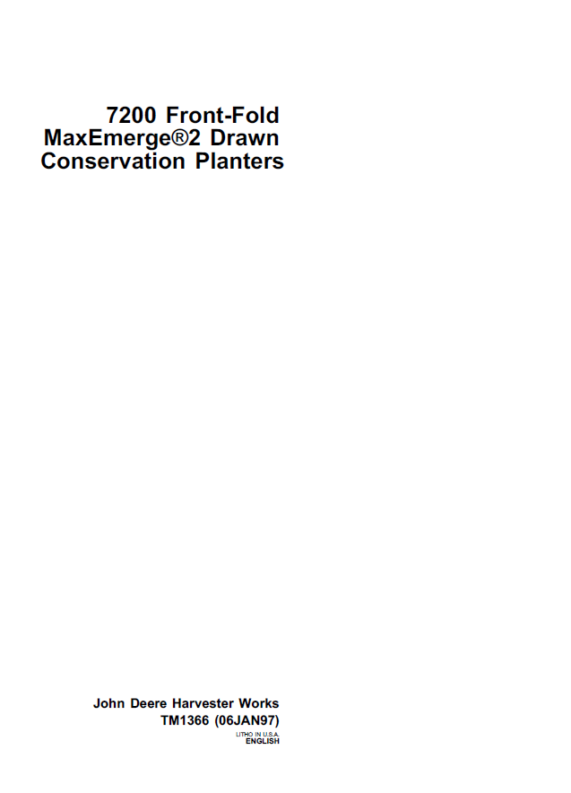 John Deere 7200 Conservation Planters Front-Fold Technical Manual TM1366 PDF