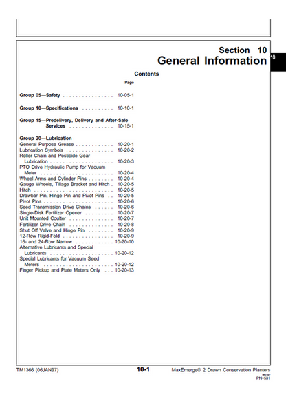 John Deere 7200 Drawn Conservation Planter Workshop Manual TM1366