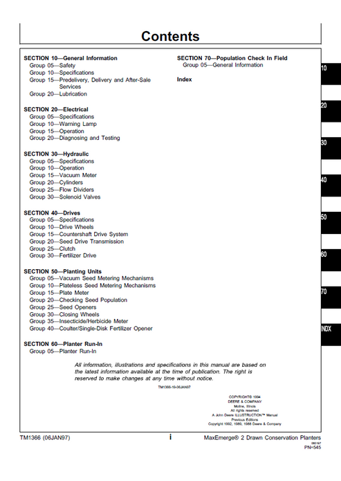 John Deere 7200 Front-Fold Planter Service & Repair Manual TM1366