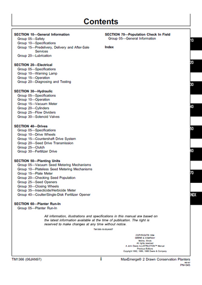 John Deere 7200 Front-Fold Planter Service & Repair Manual TM1366