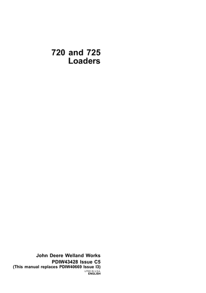John Deere 720 & 725 Loader Pre Delivery Instruction Manual PDIW43428