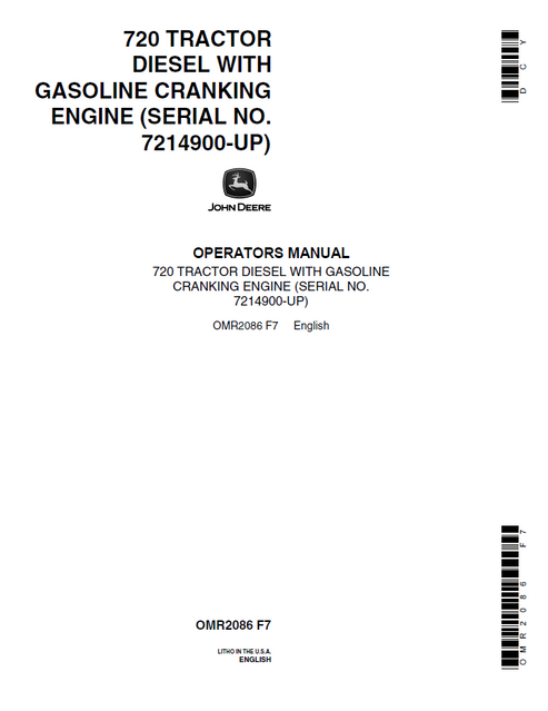 John Deere 720 Diesel Tractor Operator Manual OMR2086