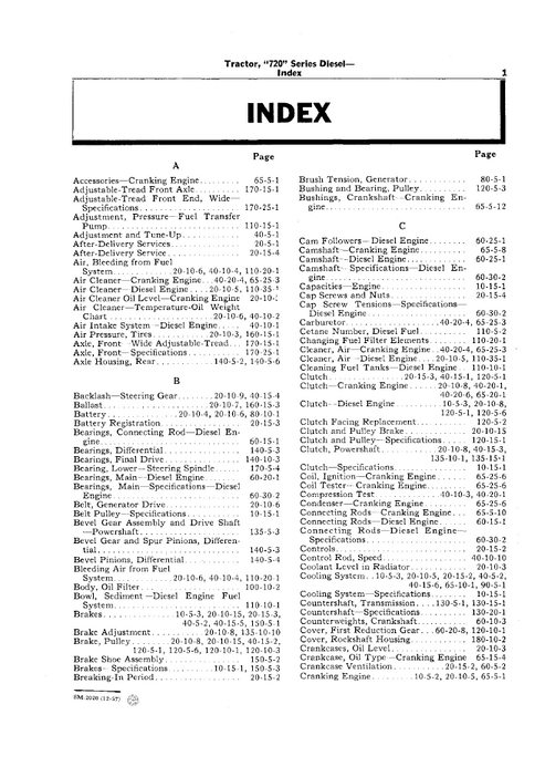 John Deere 720 Series Diesel Tractor Repair & Maintenance Manual SM2020