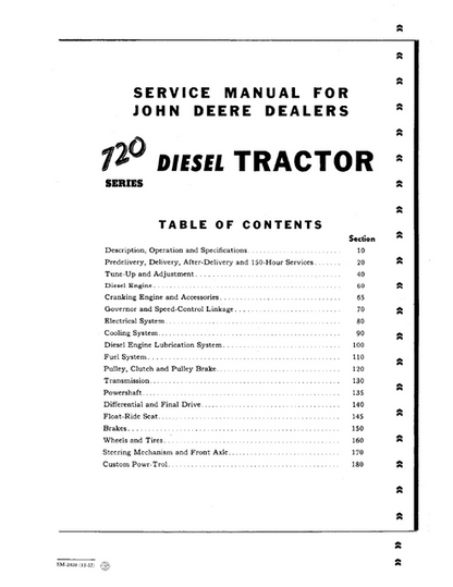 John Deere 720 Series Diesel Tractor Workshop Manual SM2020 PDF
