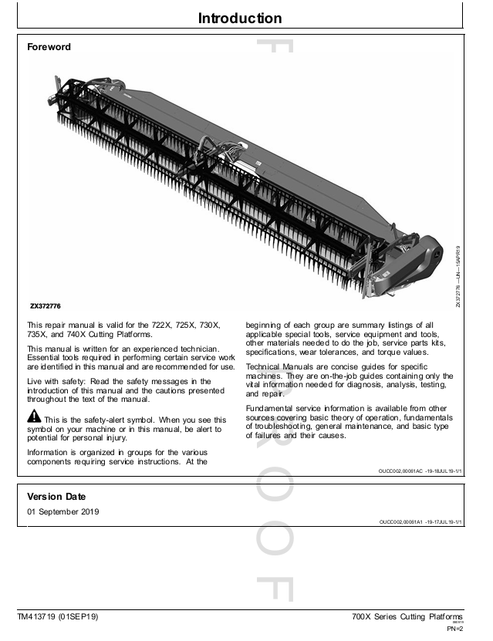 John Deere 722X–740X Cutting Platform Technical Service Manual