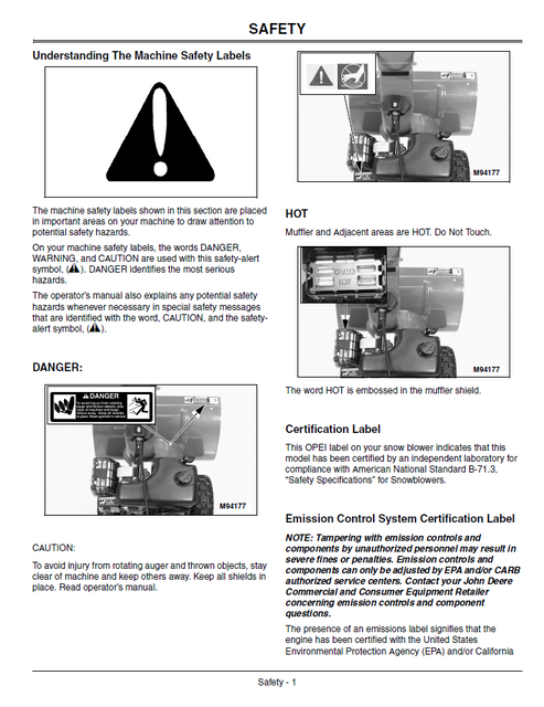 John Deere 724D Snowblower Operator & Maintenance Manual OMM144062
