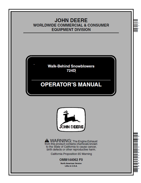 John Deere 724D Walk-Behind Snowblower Operator Manual OMM144062