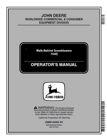 John Deere 724D Walk-Behind Snowblower Operator Manual OMM144062