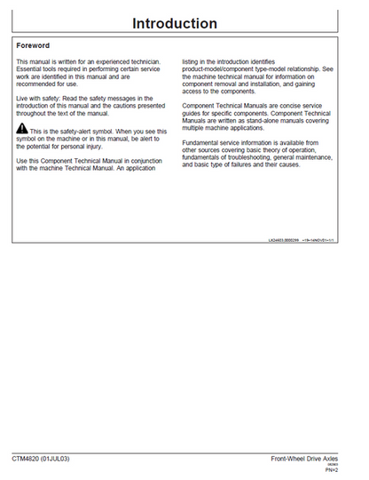 John Deere 730-750 Front Drive Axle Repair Technical Manual CTM4820