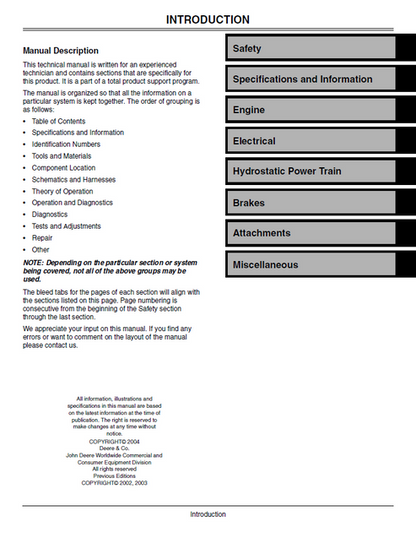 John Deere 737 & 757 Z-Trak Technical Service Manual