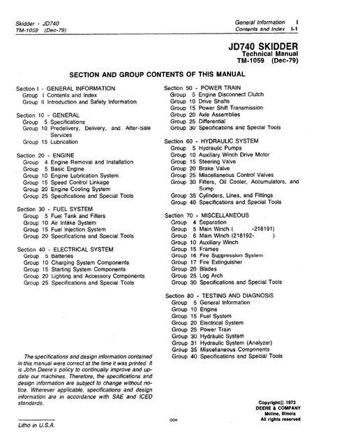 John Deere 740 Skidder Technical Workshop Manual TM1059