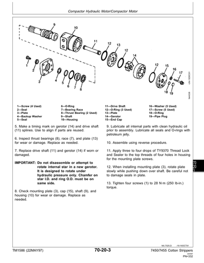 John Deere 7450 & 7455 Cotton Stripper Maintenance & Repair Manual