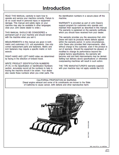 John Deere 7455 Cotton Stripper Operation & Repair Manual