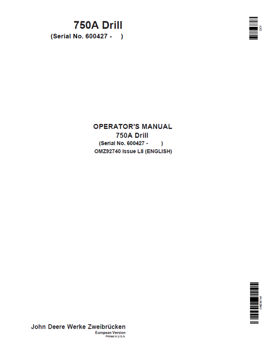 John Deere 750A Drill Operator Manual OMZ92740 PDF