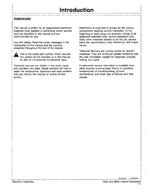 John Deere 750B 850B Bulldozer Technical Service Manual