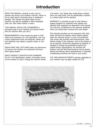 John Deere 750 20 FT Grain Drill Operation & Maintenance Manual
